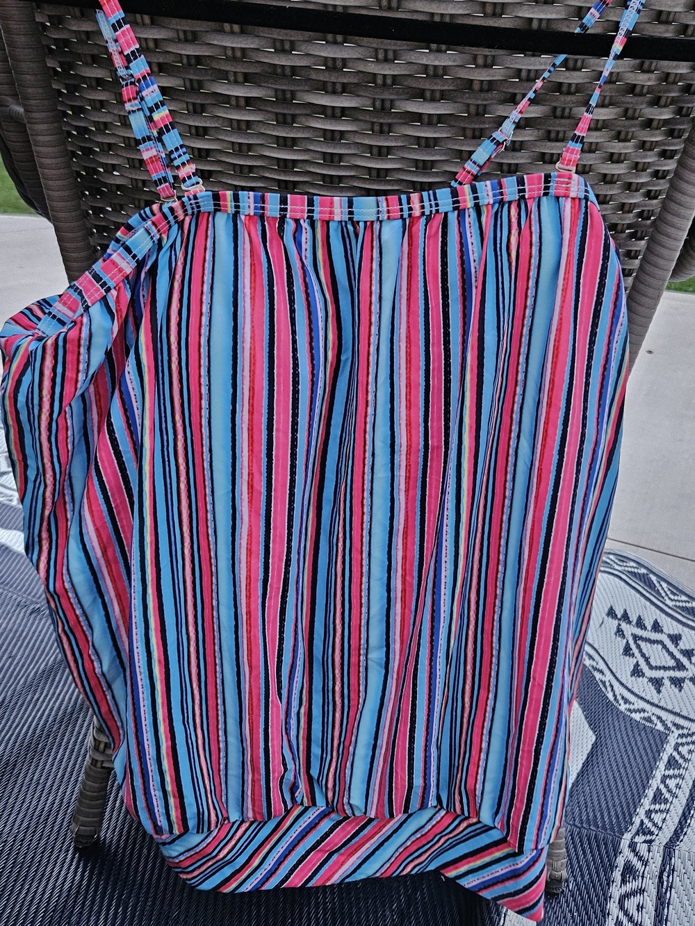 Women's Blue/Pink/White Striped Adjustable Strap Lined 2-Piece Bikini,
